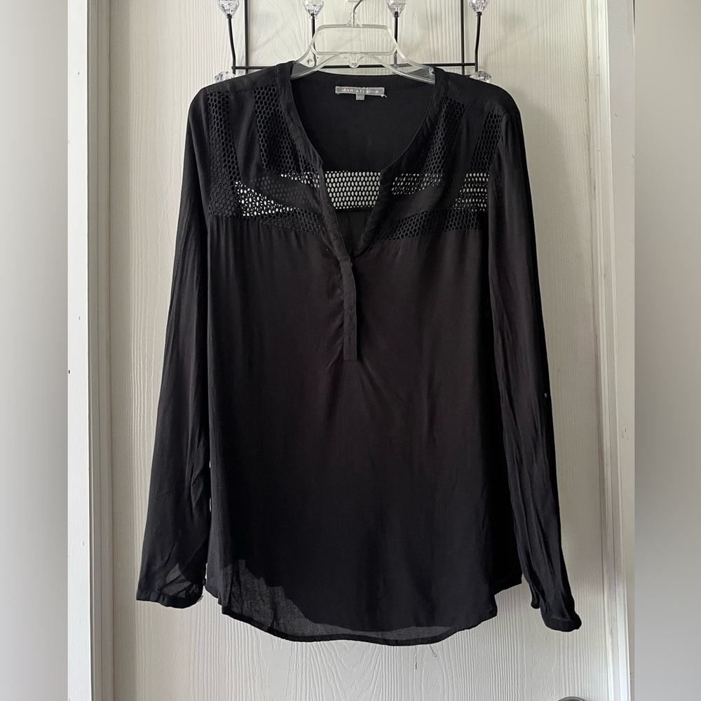 Daniel Rainn Textured Black Long-Sleeve Blouse